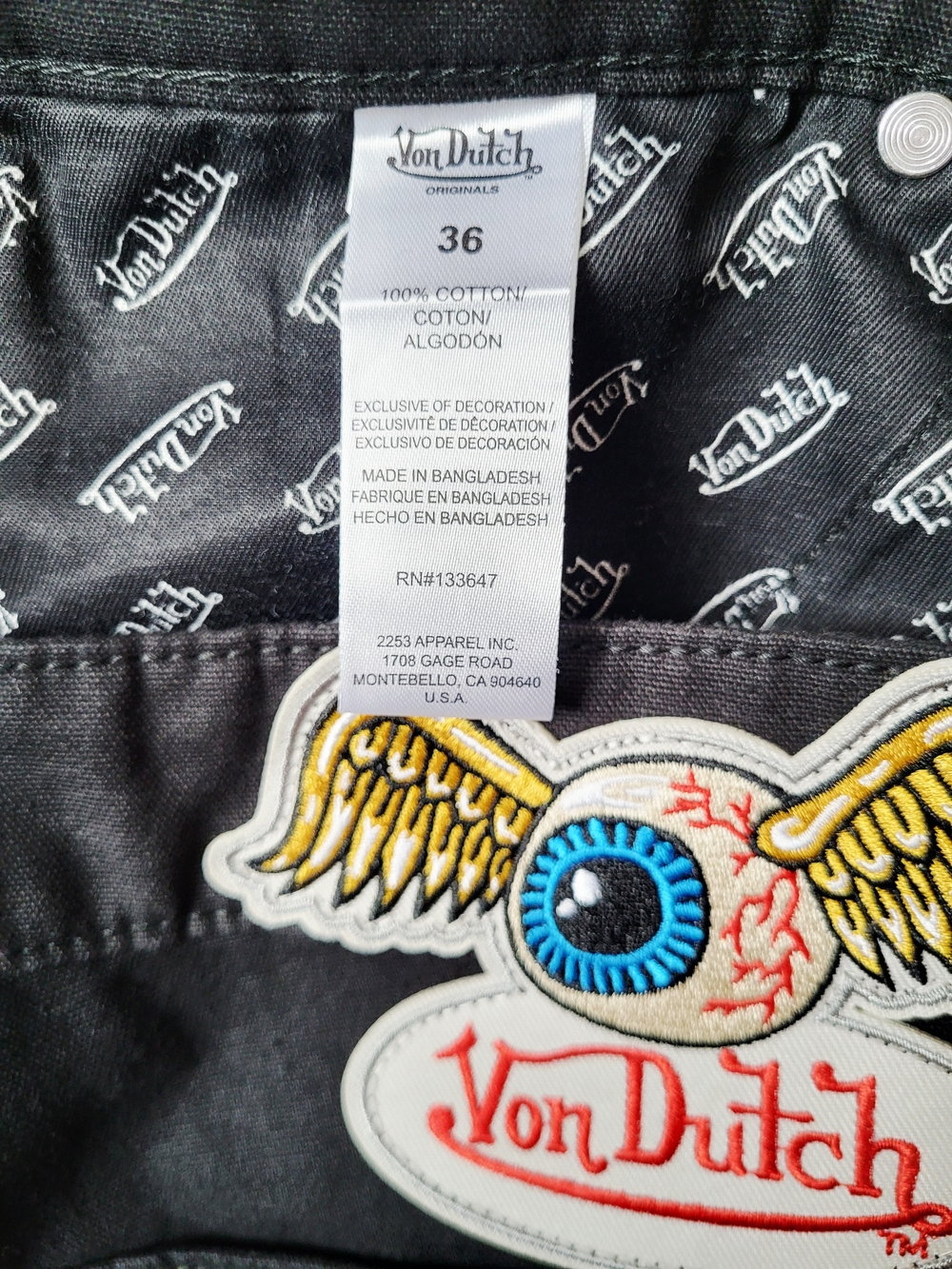 Von Dutch Jeans Men's Size 36 Double Knee Patch Graphic 100% Cotton Black Denim - Picture 14 of 14